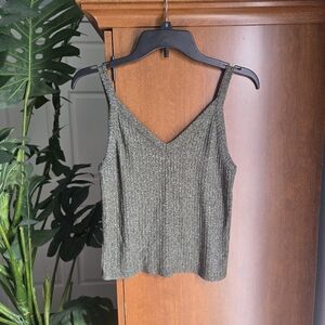 American Eagle Soft And Sexy Heatheted Green Large Crop Tank